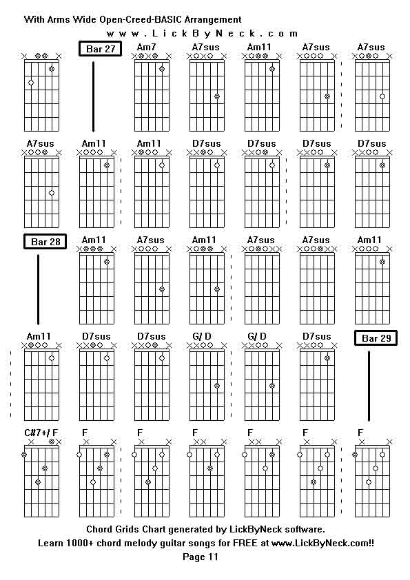 Chord Grids Chart of chord melody fingerstyle guitar song-With Arms Wide Open-Creed-BASIC Arrangement,generated by LickByNeck software.